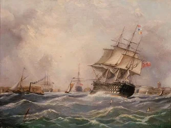 Britská válečná loď u Portsmouthu