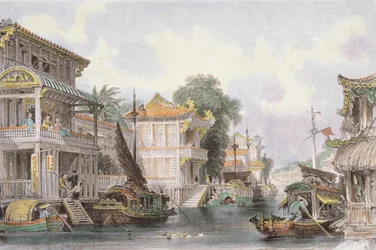 Scéna na kanálu Horan poblíž Kantonu, c.1850
