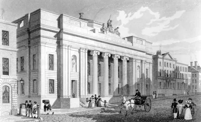 Radnice, Manchester, vyrytý Richard Winkles, 1829