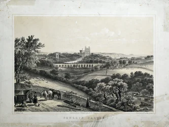 Zámek Penrhyn, kolem roku 1850 (barevná litografie na papíře)