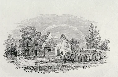 Kohoutí zápas před hostincem, kolem roku 1801, z díla „Landbirds“, vydaného roku 1805
