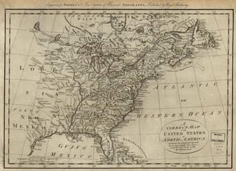 Správná mapa Spojených států severoamerických včetně britských a španělských území, pečlivě sestavená podle smlouvy z roku 1784. LOC 74692103