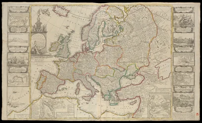 Nová mapa Evropy podle nejpřesnějších pozorování předaných Královské společnosti v Londýně a Paříži, cca 1720 (technický výkres)