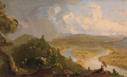 Skica pro pohled z Mount Holyoke, Northampton, Massachusetts, po bouřce (The Oxbow)