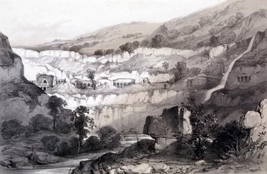 Pohled na jeskyně, Ajunta, Indie, 1844