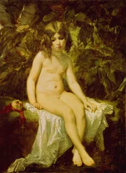 Malý koupač. Obraz Thomas Couture (1815-1879), olej na plátně