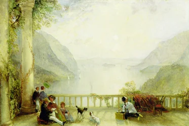 Figurky na balkóně, pravděpodobně ve Westpointu, kolem 1840-45 (olej na panelu)