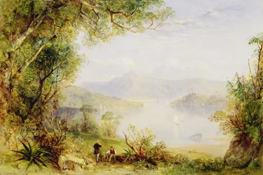 Pohled na řeku Hudson, kolem 1840-45 (olej na panelu)