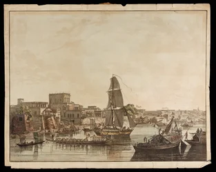 Kalkata od řeky Hoogly: Gentoo Buildings from the Views of Calcutta, 1788