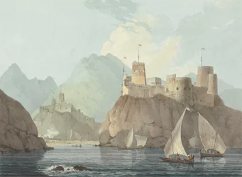 Východní pohled na pevnosti Jellali a Merani, Muskat