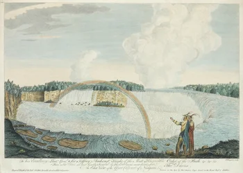 Východní pohled na Velký katarakt Niagara, vyrytý J. Fougeronem, c.1763-68