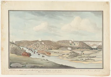 Útok na pevnost Fort Washington, asi 1776-1812 (akvarel)