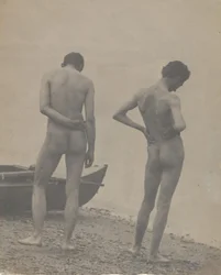 Thomas Eakins a John Laurie Wallace na pláži, ca. 1883.
