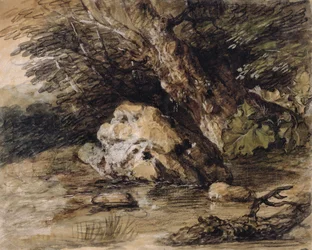 Kopcovitá krajina s postavami blížícími se k mostu, c.1763 (wc a kvaš na papíře)