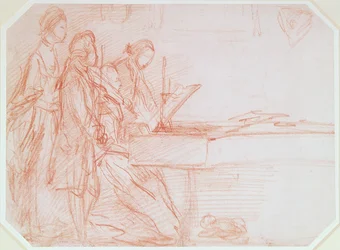 Studie ke skupinovému portrétu hudební skupiny, cca 1770 (červená křída na papíře)