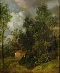 Zalesněná krajina s venkovským domem a dvěma figurami, kolem roku 1752 (olej na plátně na plátně)