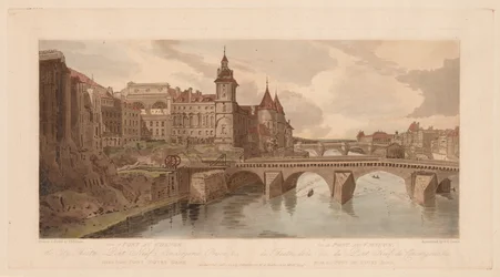 Výběr dvaceti nejmalebnějších pohledů v Paříži: Pohled na Pont au Change, Městské divadlo, Pont Neuf, věznice Conciergerie atd. převzaté z Pont Notre Dame