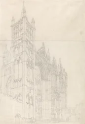 Katedrála v Peterborough, Huntingdonshire, kolem roku 1794 (grafit na dvou spojených listech papíru)