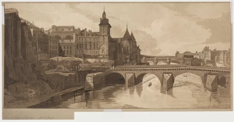 Výběr dvaceti nejmalebnějších pohledů v Paříži: Pohled na Pont au Change, 1802.