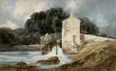 The Abbey Mill, Knaresborough, kolem roku 1801 (akvarel s tělovou barvou přes grafit na položeném papíře)