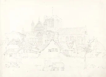 Winchesterská katedrála, ze severovýchodu, kolem roku 1795 (grafit na položeném papíře)