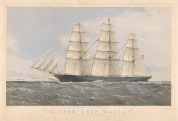 Clipper Ship Kaisow na cestě ven, leden 1869, asi 1868-74 (kolorovaná litografie)