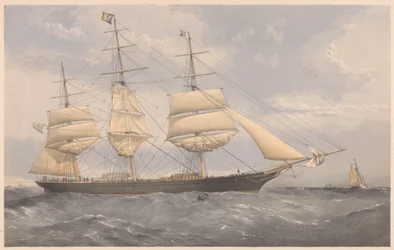 Clipper Ship Norman Court, asi 1868-74 (kolorovaná litografie, grafit)