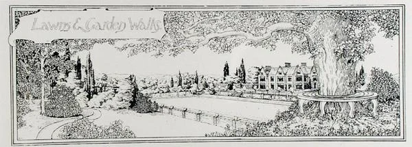 Trávníky a procházky zahradou, z knihy Thomase Mawsona „Umění a řemeslo tvorby zahrad“, vydané v roce 1900 (rytina) (černobílá fotografie)