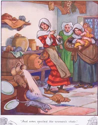 A dokonce zkazil ženské chaty (barevná litografie)