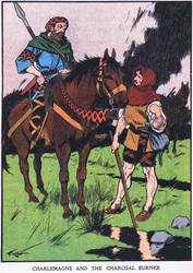 Karel Veliký a hořák na dřevěné uhlí (barevná litografie)