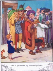 "Nejprve, prosím, mých tisíc guldenů" (barevná litografie)