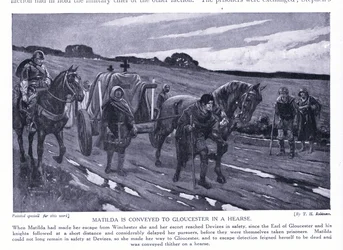 Matylda převážená do Gloucesteru v pohřebním voze (litografie)