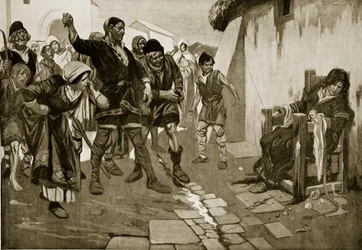 Cucking-stool v normanské době, ilustrace z "Hutchinson