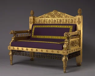 Pohovka, výrobce Unknown Maker, cca 1802-1807 (zlacené dřevo, reprodukce vlněného čalounění)
