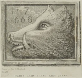 Nápis na hostinec z hospody Boars Head v Eastcheap, c.1850