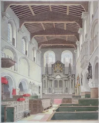Vnitřní pohled na kostel svatého Bartoloměje-Velikého, Smithfield, City of London, 1821.