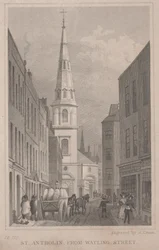 St. Antholin, z Watling Street, ryl A. Cruse, kolem roku 1830 (rytina)