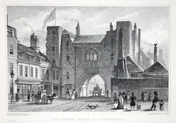 St Johns Gate, Clerkenwell, z hospody „Londýn a jeho okolí v devatenáctém století“. Jones und Co., 1827-1829