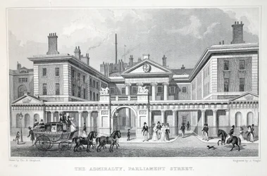 Admiralita, Parliament Street, z hospody „Londýn a jeho okolí v devatenáctém století“. Jones und Co., 1827-1829