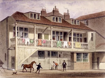 Hostinec U černého lva, Whitefriars Street, Londýn, kolem 1855