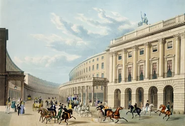 Kvadrant, Regent Street, z Piccadilly Circus, nakladatelství Ackermann, kolem 1835-50 (barevná akvatinta) (viz také 105298)