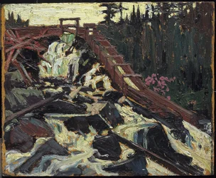 Timber Chute, 1915 (olej na kompozitní dřevovláknité desce)