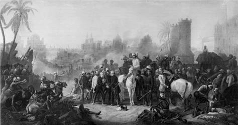 The Relief of Lucknow, und Triumphant Meeting of Havelock, Outram a Sir Colin Campbell, from 