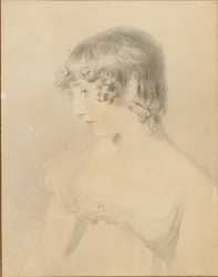 Bustový portrét Susan Bloxamové, otočený z profilu doleva, 1818