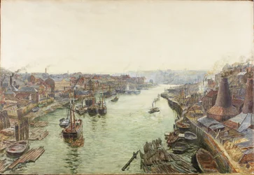 Sunderland, Holmes Wharf (akvarel (zvýšený bílou) a škrábání na papíře)