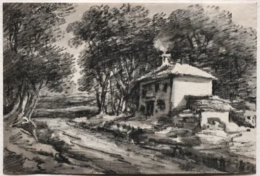Krajina s chatou recto, c. 20. léta 19. století.