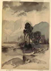 Kresba, Yosemitské vodopády, 1872