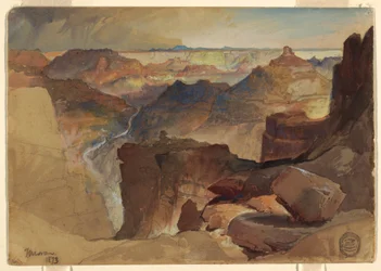 Kresba, Pohled z Powellovy plošiny, Grand Canyon, Colorado, 1873
