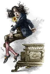 Kreslený film Oscara Wildea (1854-1900), oblečený v dandy, vytvořený během jeho cesty do Spojených států v roce 1882. Kresba Thomase Nasta (1840-1902) v „“Harper