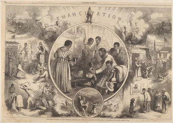 Emancipace černochů - Minulost a budoucnost z Harpers Weekly, 24. ledna 1863.